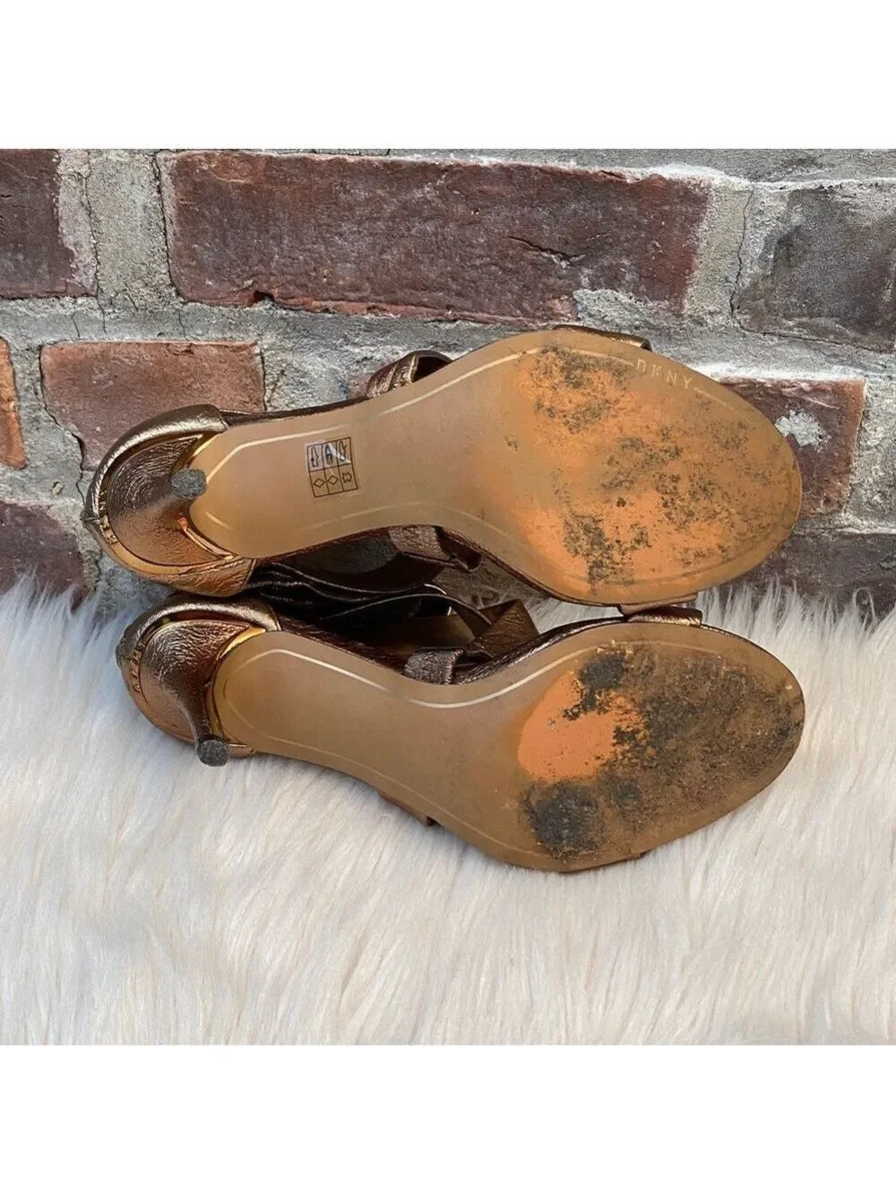 DKNY Iggi Bronze Strappy Heels, Size 7